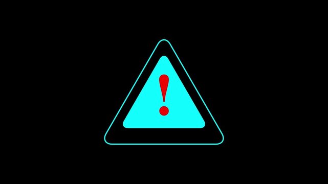 red alert icon warning sign, caution signal icon animation Isolated on black Background