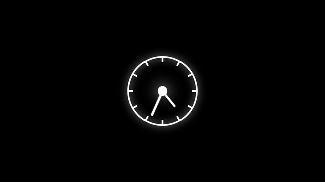 Time lapse of spinning clock animation in 12 Hour.Seamless motion animated footage. black background.