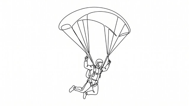 Parachuting Continuous One Line Drawing Skydiving Adventure Sport Vector Illustration