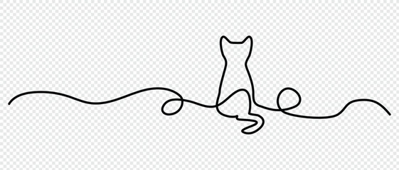 Minimalist continuous line drawing of a sitting cat with a sleek silhouette and upright posture. Vector illustration  © Dream Scape Studio