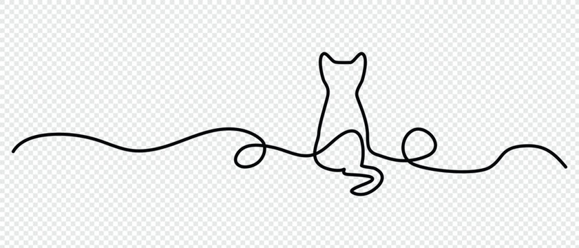 Minimalist continuous line drawing of a sitting cat with a sleek silhouette and upright posture. Vector illustration 