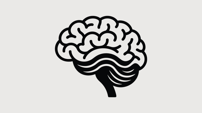 Stylized black and white silhouette of a human brain side view representing intelligence thinking cognition and mental health awareness.