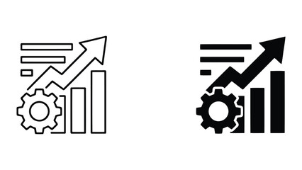 Data analysis and progress dashboard icon with gear and rising arrow bar chart for business efficiency and strategic planning in high resolution vector graphics for professional presentations © Saijid