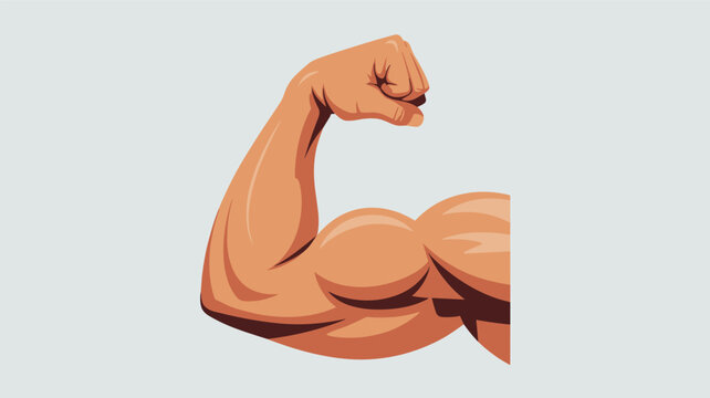 Close up illustration of a powerful human arm flexing the bicep muscle representing strength fitness bodybuilding and physical health.