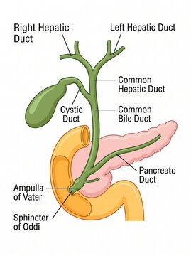 The bile duct anatomy pathway mapping shows the hepatic ducts and pancreatic duct.