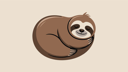 Obraz premium Adorable brown sloth curled into a ball sleeping peacefully on a neutral background representing rest relaxation and slow living lifestyle.