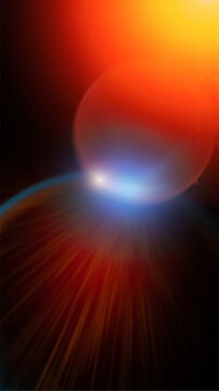 Abstract cosmic lens flare with radiant sunlight, sunrays, glowing energy burst, colorful light spectrum, dramatic illumination, futuristic space background.