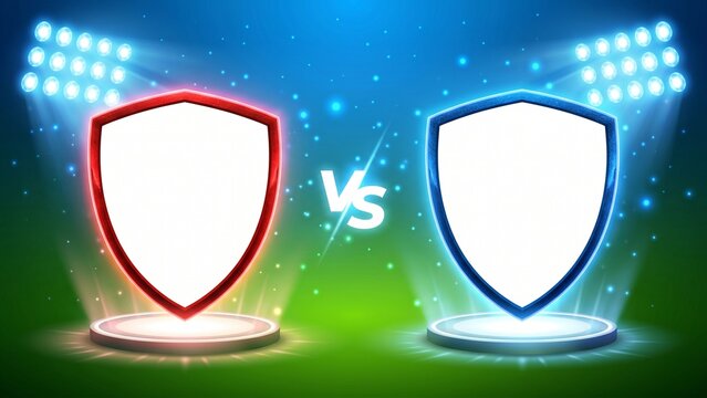 Red Shield versus Blue Shield on Green Field with Stadium Lights