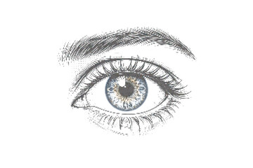 Obraz premium Detailed illustration of a human eye with blue iris and realistic eyelashes