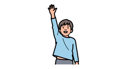 Fototapeta premium Cartoon child waving hand up high.