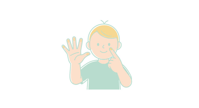 Little boy waving hand greeting.