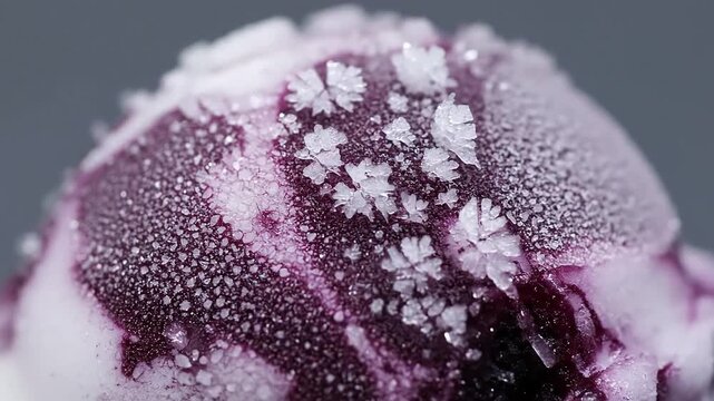 Closeup of Intricate Ice Crystals Forming on Purple Surface