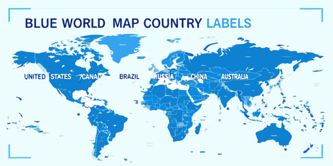 Fototapeta premium Blue world map with country labels a vector illustration