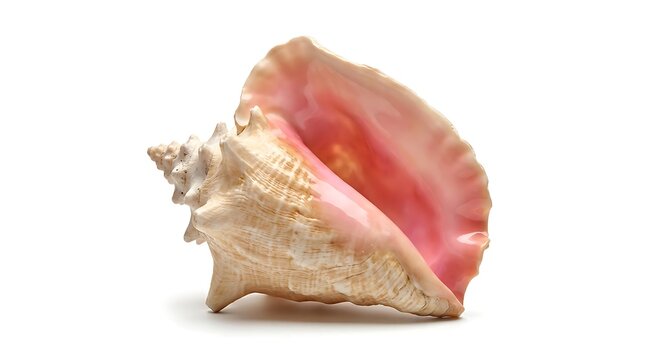 Beautiful pink queen conch sea shells on the beach isolated on white