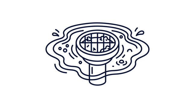 Clogged floor drain with pooling water and debris icon