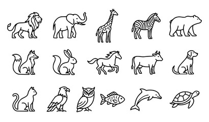 Animal line art collection safari farm and marine creatures © Najma