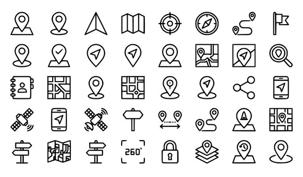 Navigation and location icons set