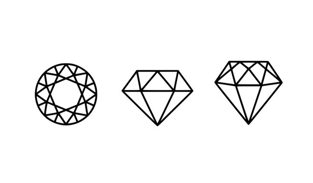 Three diamond illustrations round brilliant princess cut and asscher cut