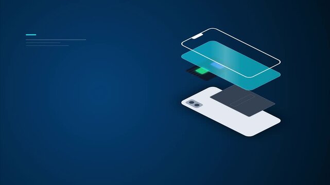 Isometric Smartphone Hardware Assembly Layers Minimalist Clean Digital Illustration UI UX Mobile Design Presentation Background
