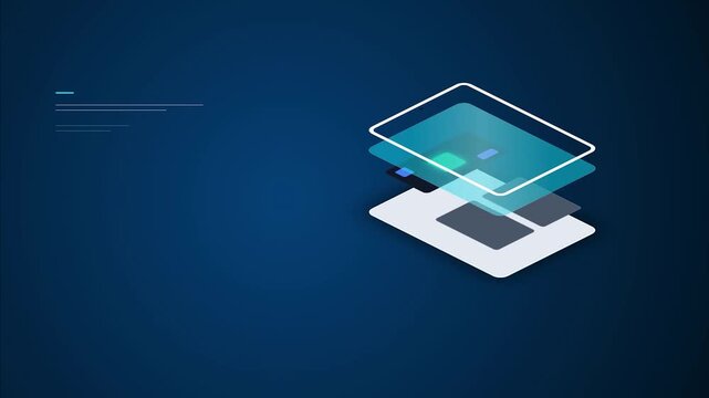Digital Interface Layers and Data Processing Abstract Isometric 3D Motion Graphic for Software Development Cloud Computing and Infrastructure UI UX Design