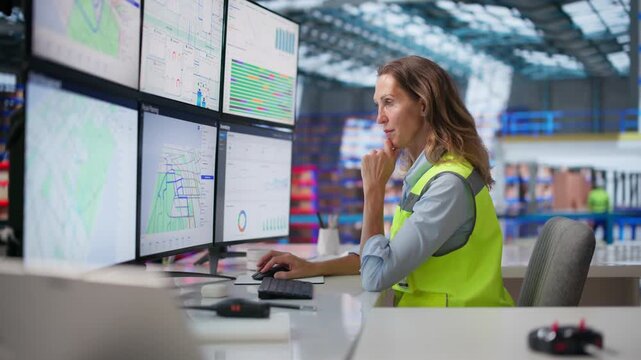 Logistics Manager Uses Multiple Screens