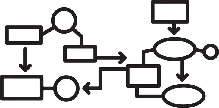 Flowchart diagram, business process, workflow vector, black and white illustration, decision making, process map