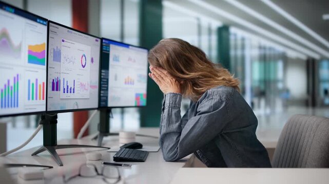 Woman Looks At Computer Screen Feeling Stressed