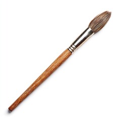 Fototapeta premium Close-up Detail of Natural Bristle Paint Brush with Wooden Handle on White Background