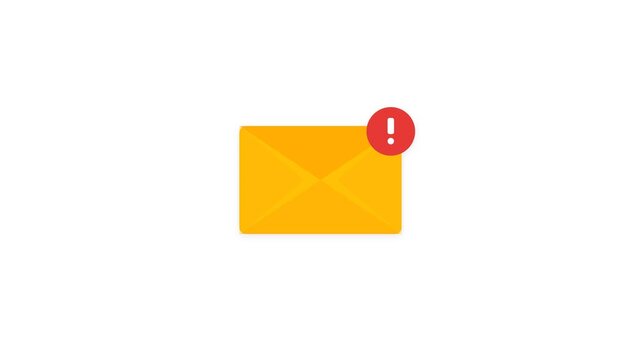 Yellow envelope mail notification icon with red exclamation mark badge vector illustration