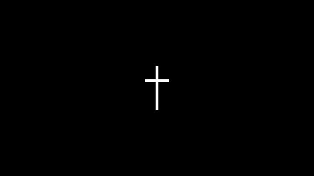 A simple white Christian cross symbol on a plain black background representing faith and spirituality
