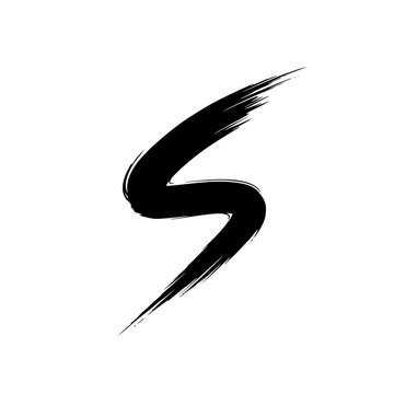 Black ink brush stroke letter S on white background