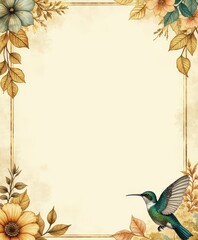 Obraz premium Elegant Vintage Style Hummingbird and Floral Border Design
