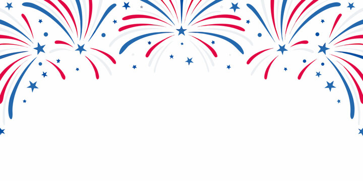 Fireworks display pattern with red white and blue bursts on white background