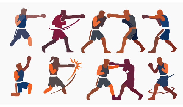 Professional boxing fighter action vector collection with punch poses