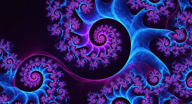 Vibrant Blue Purple Fractal Swirls Abstract Digital Art