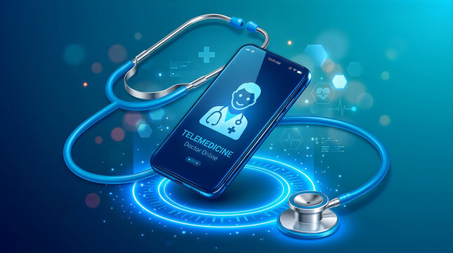 Smartphone with medical app and stethoscope for telemedicine services