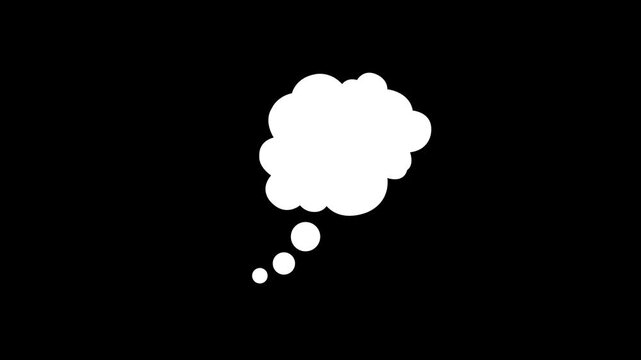 Dynamic thinking bubble animation on black background. Fast-moving thought bubbles with smooth, seamless loop motion.