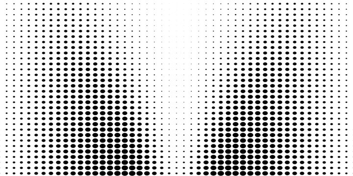 Abstract black and white halftone dot pattern background with gradient circular texture and modern comic style design for digital art, wallpaper, and graphic projects.