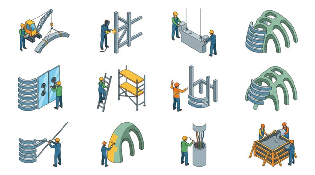 Construction Workers Handling Heavy Machinery Equipment.
