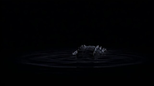 Alligator with glowing blue eyes swimming in dark water motion video clip showcasing a mysterious creature in deep night