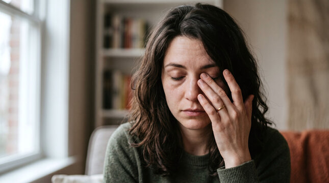 Woman Rubbing Eyes from Digital Eye Strain