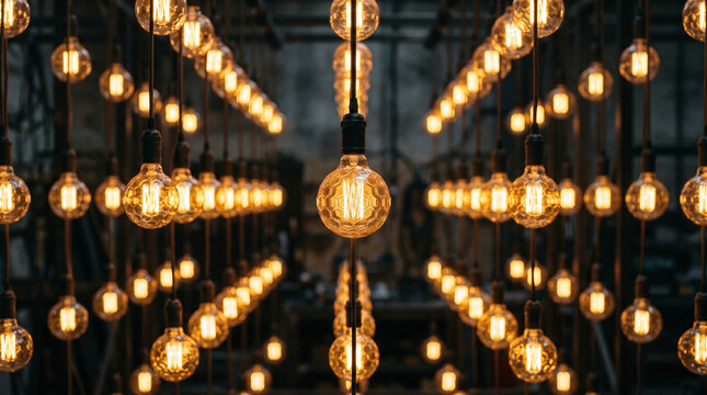Symmetrical Edison Bulb Light Tunnel Background