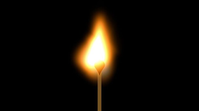 A single lit match with a small glowing flame on a white stick against a dark background representing fire source or ignition concept