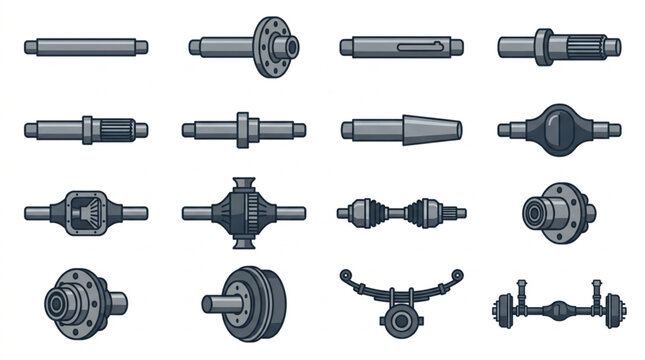 Collection of automotive drive shafts and differentials.