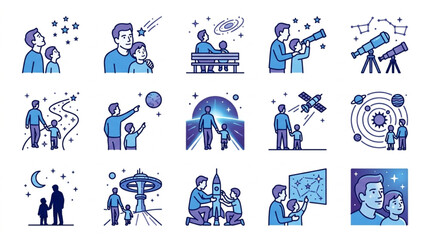Fototapeta premium Illustrations of Family Astronomy and Space Exploration Activities