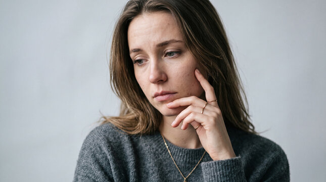 Thoughtful Young Woman Portrait Close Up