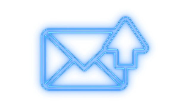 Colorfull neon light envelope with arrow pointing up symbolizing send mail and outbox for business digital marketing isolated on transparent background website graphic icon