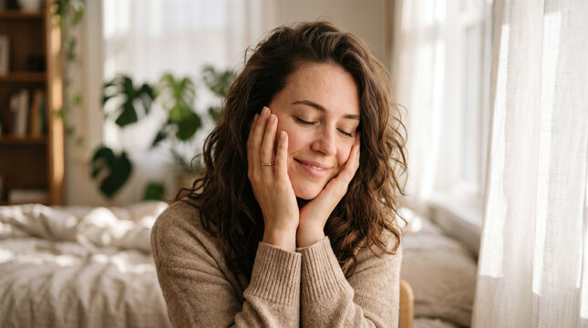 Happy Young Woman Relaxing at Home