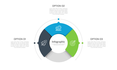 Obraz premium Business visualization infographic circle design template with 3 options, steps or processes. Business presentation.