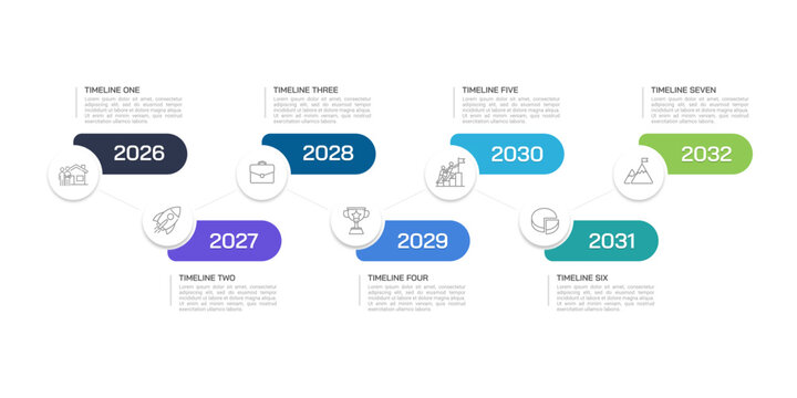 Professional Corporate Roadmap Infographic Design for Long Term Planning 7 Steps. Vector illustration.